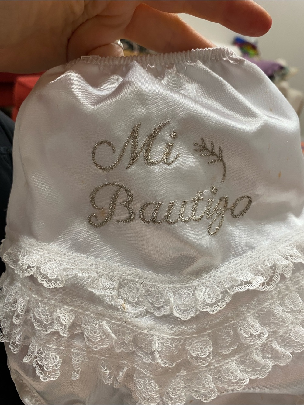 White 'Mi Bautizo' Lace-Trim Baptism Dress for Girls